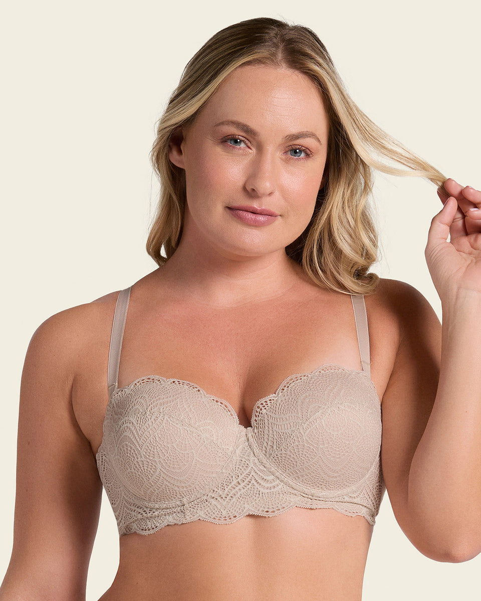 Brasier balconette de realce alto en encaje con máximo cubrimiento de espalda
