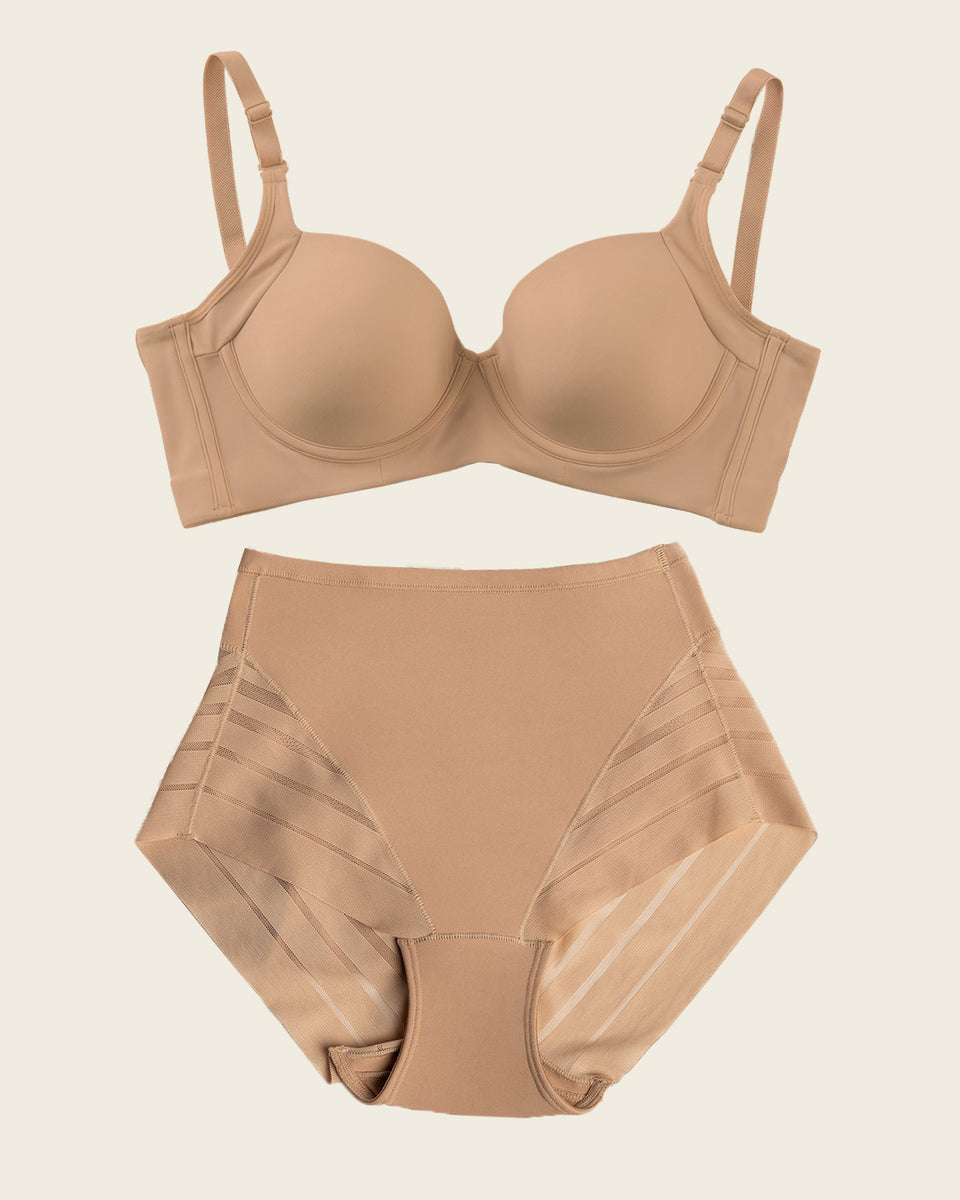 High Profile Bra + Stripe Undetectable Panty en Café Medio
