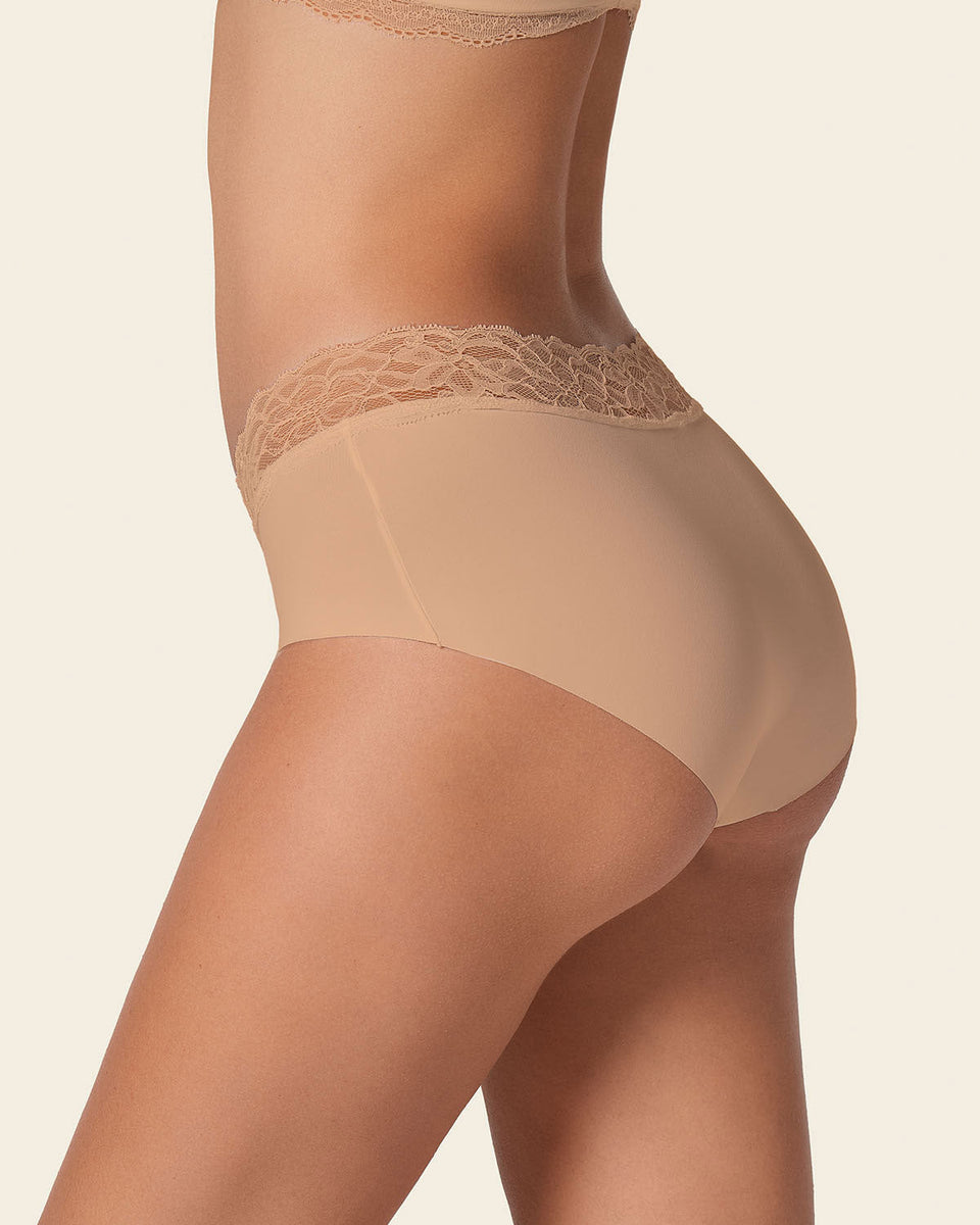 Panty hipster en tela ultraliviana con franja de encaje