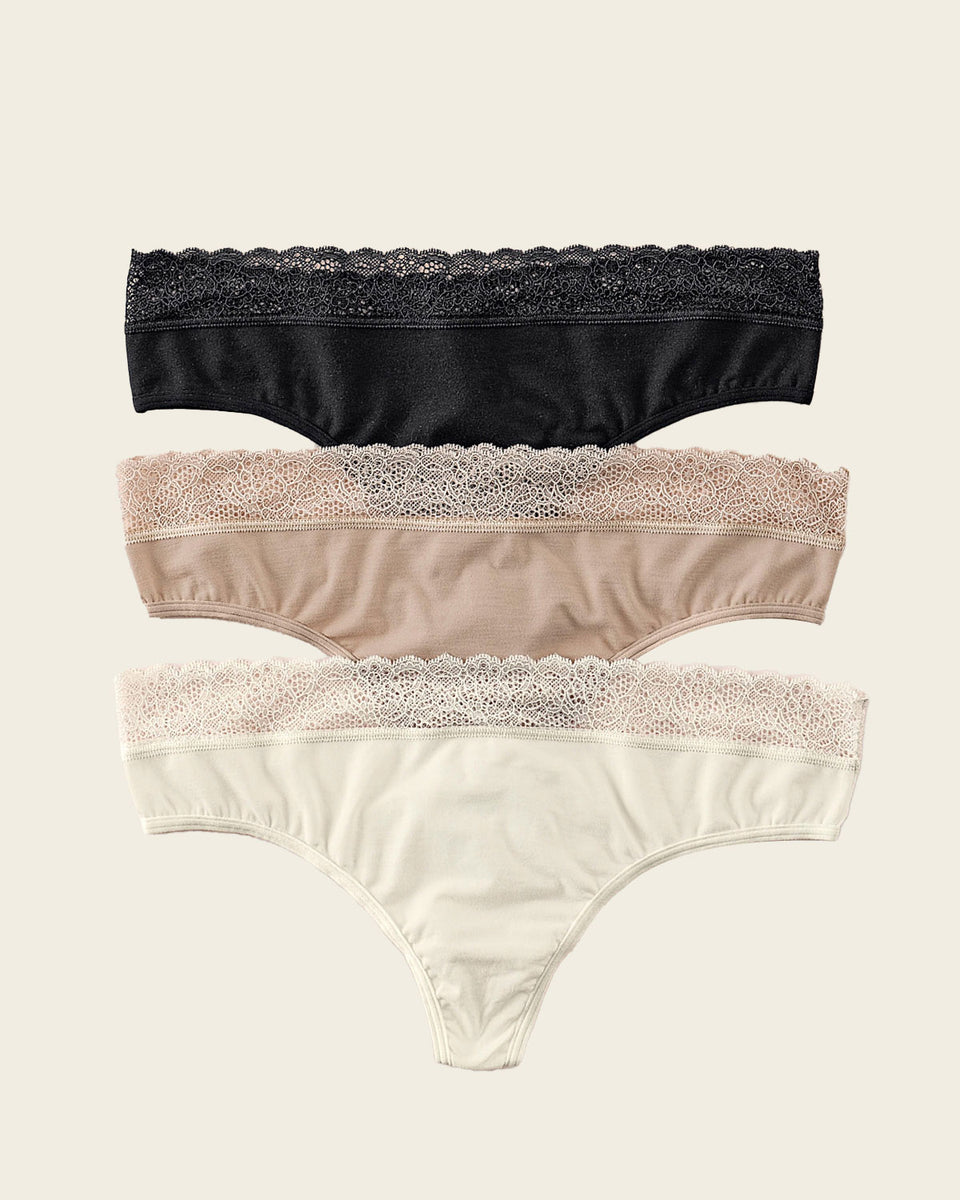 Paquete x3 brasileras en algodón elástico con detalle en encaje