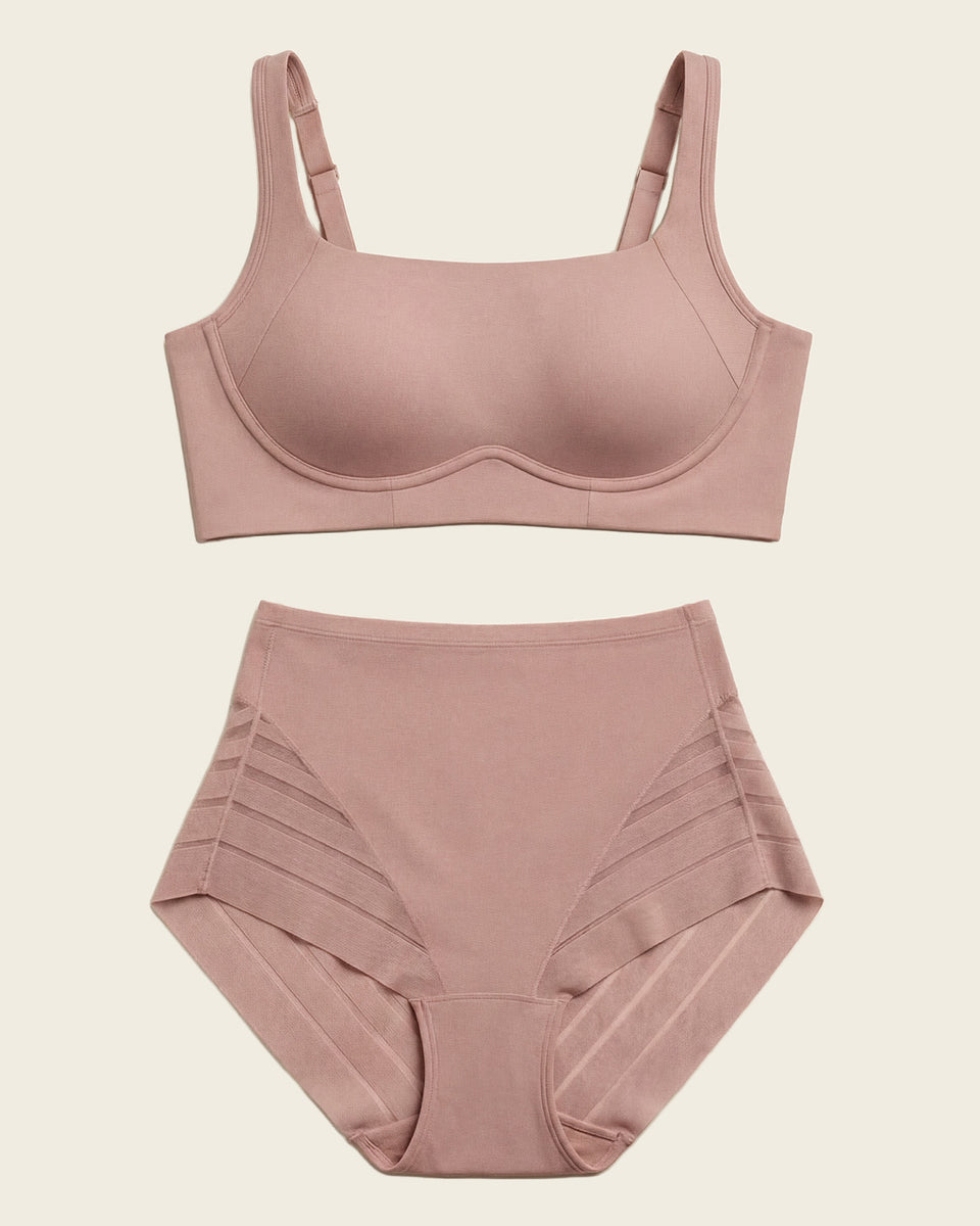 Everyday Bra + Stripe Undetectable Shaper Panty en Palo de Rosa
