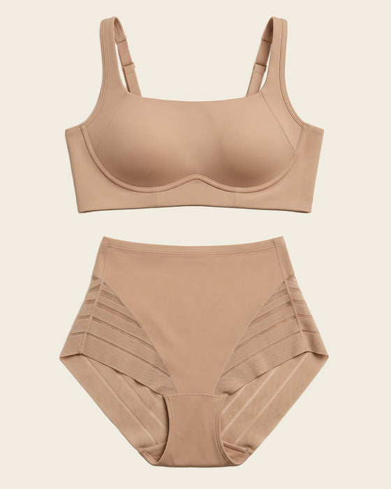 Everyday Bra + Stripe Undetectable Shaper Panty en Café Medio