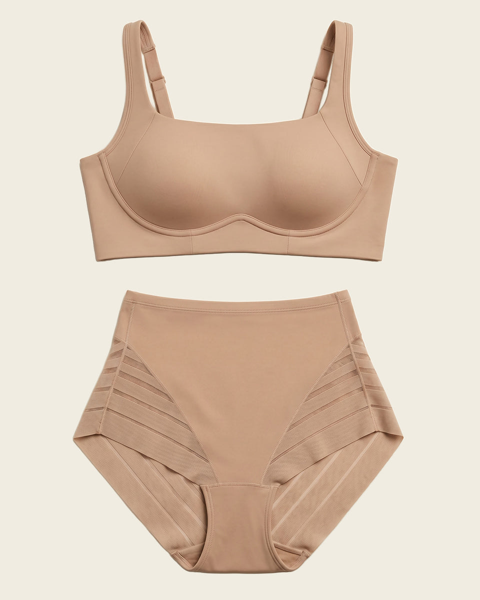 Everyday Bra + Stripe Undetectable Shaper Panty en Café Medio