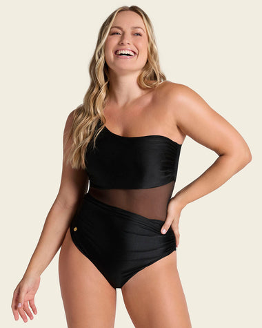 Vestido de baño entero de un solo hombro con control de abdomen#color_700-negro