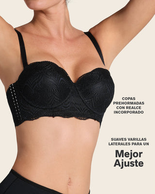 Brasier balconette de realce alto en encaje con máximo cubrimiento de espalda#color_700-negro
