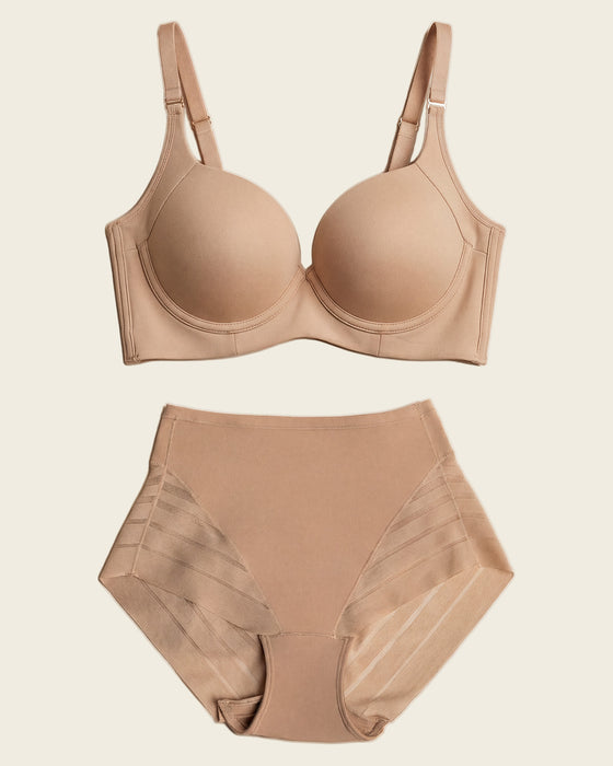 High Profile Bra + Stripe Undetectable Panty en Café Medio