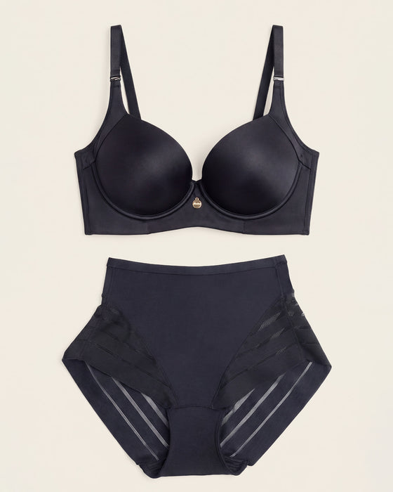 High Profile Bra + Stripe Undetectable Panty en Negro