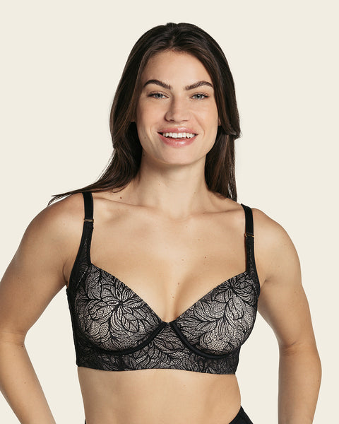 Brasier de realce suave y cubrimiento alto en sisa y espalda cover bra en encaje#color_700-negro