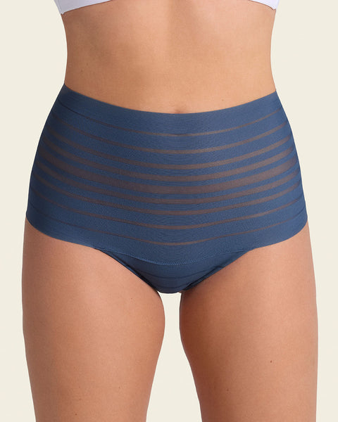 Panty alto de control suave con encaje en bandas#color_589-azul-medio