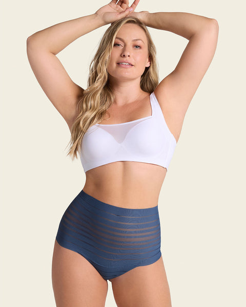 Panty alto de control suave con encaje en bandas#color_589-azul-medio