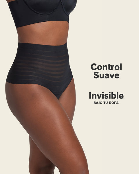 Panty alto de control suave con encaje en bandas#color_700-negro