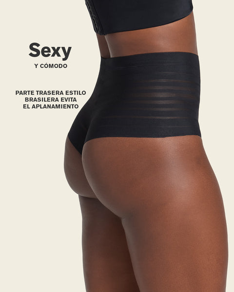 Panty alto de control suave con encaje en bandas#color_700-negro