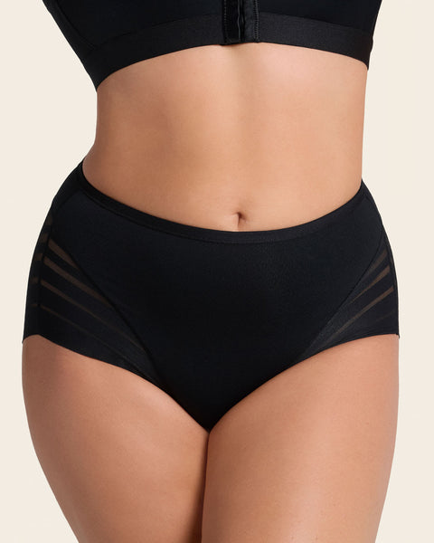 Panty faja clásico con control moderado de abdomen y bandas en tul#color_700-negro