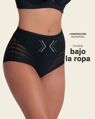 Panty faja clásico con control moderado de abdomen y bandas en tul#color_700-negro