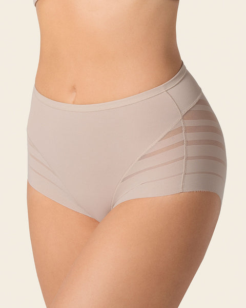 Panty faja clásico con control moderado de abdomen y bandas en tul#color_802-cafe-claro