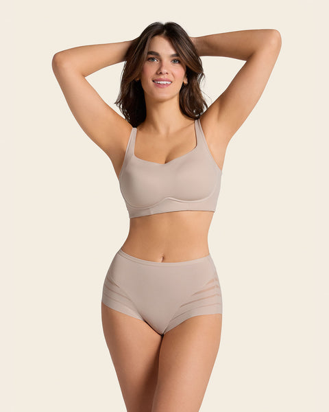 Panty faja clásico con control moderado de abdomen y bandas en tul#color_802-cafe-claro