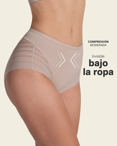 Panty faja clásico con control moderado de abdomen y bandas en tul#color_802-cafe-claro
