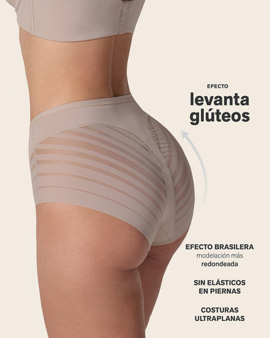 Panty faja clásico con control moderado de abdomen y bandas en tul#color_802-cafe-claro