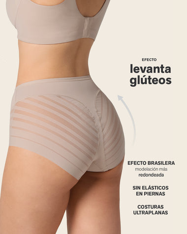 Panty faja clásico con control moderado de abdomen y bandas en tul#color_802-cafe-claro