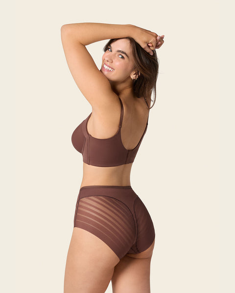 Panty faja clásico con control moderado de abdomen y bandas en tul#color_875-cafe-oscuro