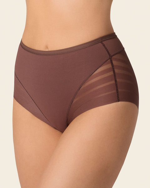 Panty faja clásico con control moderado de abdomen y bandas en tul#color_875-cafe-oscuro