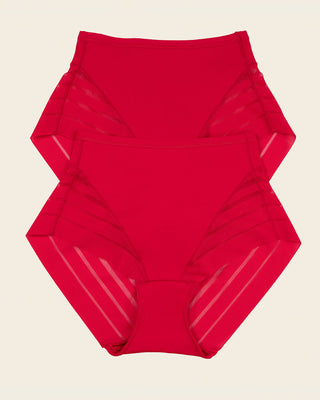 Panty faja clásico con control moderado de abdomen y bandas en tul#color_323-rojo
