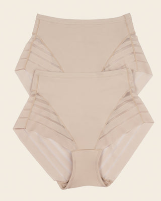 Paquete x 2 Panty faja clásico con control moderado de abdomen y bandas en tul#color_802-piel
