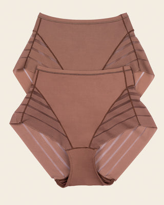 Panty faja clásico con control moderado de abdomen y bandas en tul#color_875-cafe-oscuro