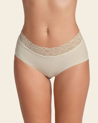 Panty hipster en tela ultraliviana con franja de encaje#color_253-marfil
