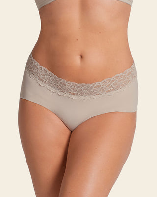 Panty hipster en tela ultraliviana con franja de encaje#color_802-cafe-claro