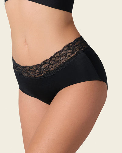 Panty hipster en tela ultraliviana con franja de encaje#color_700-negro