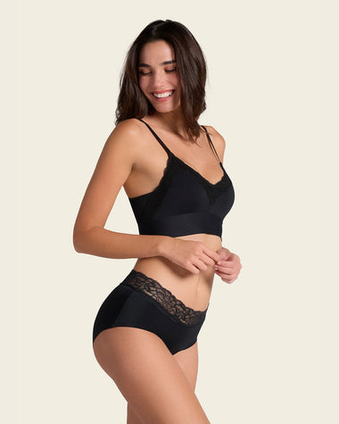 Panty hipster en tela ultraliviana con franja de encaje#color_700-negro