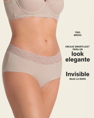 Panty hipster en tela ultraliviana con franja de encaje#color_802-cafe-claro