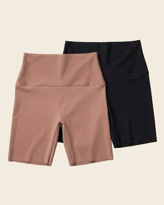 Paquete x 2 shorts de control moderado aspecto invisible con fajón antideslizante#color_s01-negro-cafe-medio