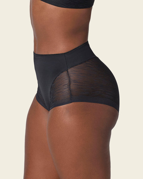 Panty faja clásico invisible con transparencias en glúteos y laterales#color_700-negro