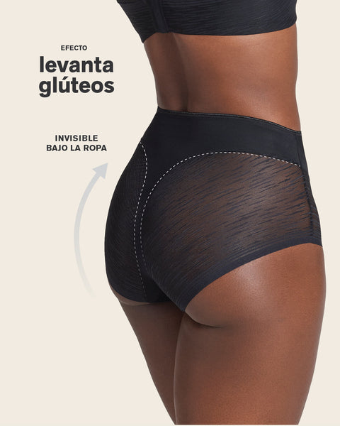Panty faja clásico invisible con transparencias en glúteos y laterales#color_700-negro