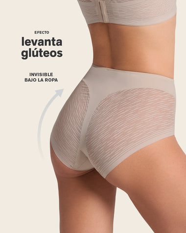 Panty faja clásico invisible con transparencias en glúteos y laterales#color_802-cafe-claro