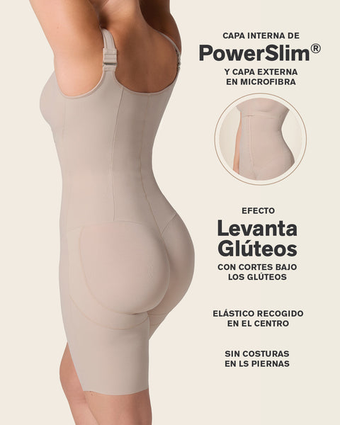 Faja body de control fuerte + brasier incorporado + efecto levanta glúteos#color_802-cafe-claro
