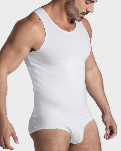 Camiseta de control moderado en abdomen y zona lumbar en algodón elástico#color_000-blanco