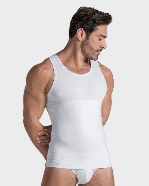 Camiseta de control moderado en abdomen y zona lumbar en algodón elástico#color_000-blanco