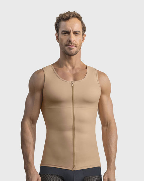 Chaleco de control con doble capa de tela en abdomen y espalda#color_801-cafe-medio