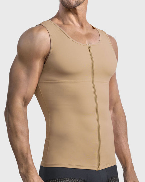 Chaleco de control con doble capa de tela en abdomen y espalda#color_801-cafe-medio