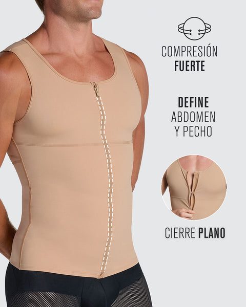 Chaleco de control con doble capa de tela en abdomen y espalda#color_801-cafe-medio