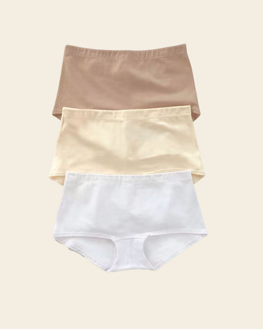 Paquete x 3 cómodos panties estilo bóxers en algodón elástico#color_984-blanco-cafe-claro-marfil