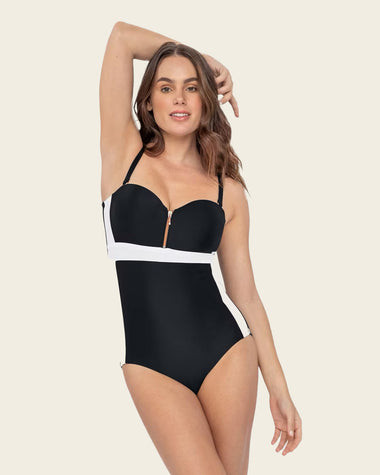 Traje de baño entero control suave de abdomen uso strapless o convencional#color_700-negro