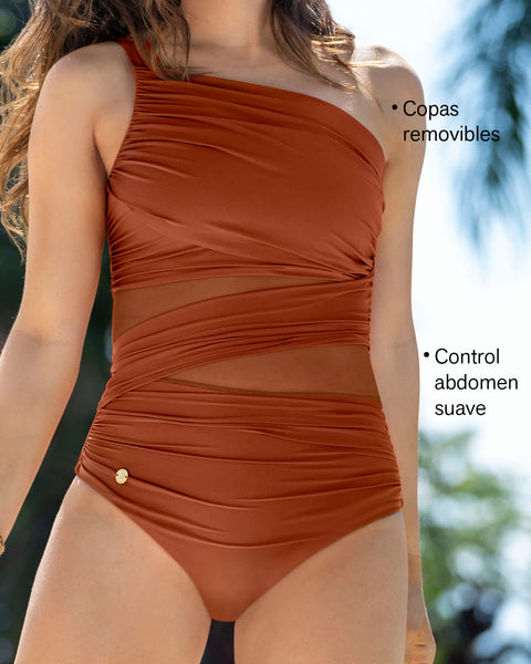 Traje de baño entero de control suave de abdomen#color_239-terracota