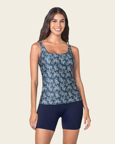 Traje de baño de dos piezas Camiseta y Short de control de abdomen#color_589-estampado-corales