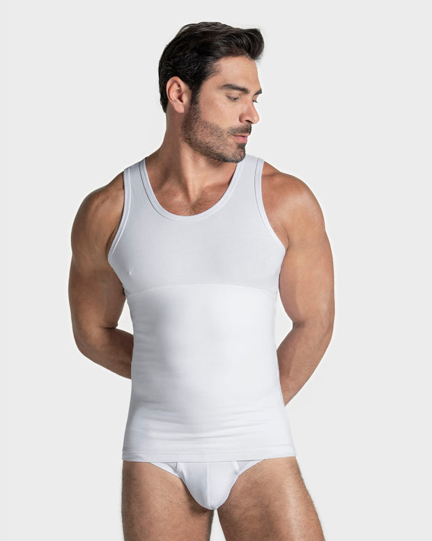 Camiseta de control moderado en abdomen y zona lumbar en algodón elástico#color_000-blanco