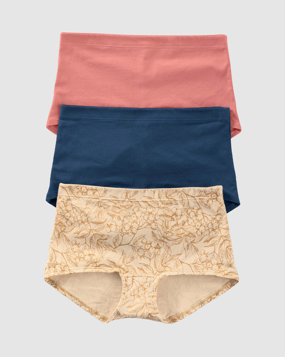 Paquete x 3 cómodos panties estilo bóxers en algodón elástico