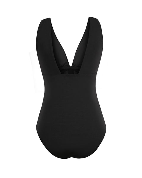 Traje de baño de control suave y copas removibles y abdomen en tul#color_700-negro